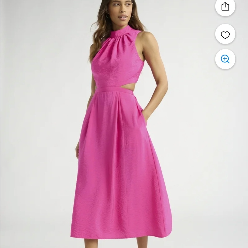 NWT Sofia Vergara Vibrant Pink High Neck Cutout Midi Dress Size S
